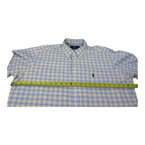 Polo Ralph Lauren Shirt Mens Large Yellow Blue Check Big Button Up Blue Pony - Picture 10 of 13